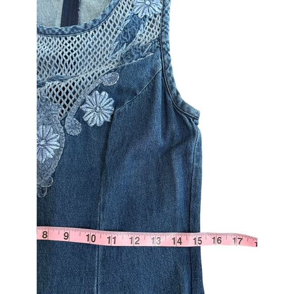 vtg 90s‎ newport news denim Maxi Dress Sz 6 Embroidered Netting Western Y2K - Picture 10 of 11